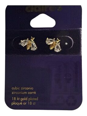 Claire's Gold Bee Stud Earrings with Clear Stones